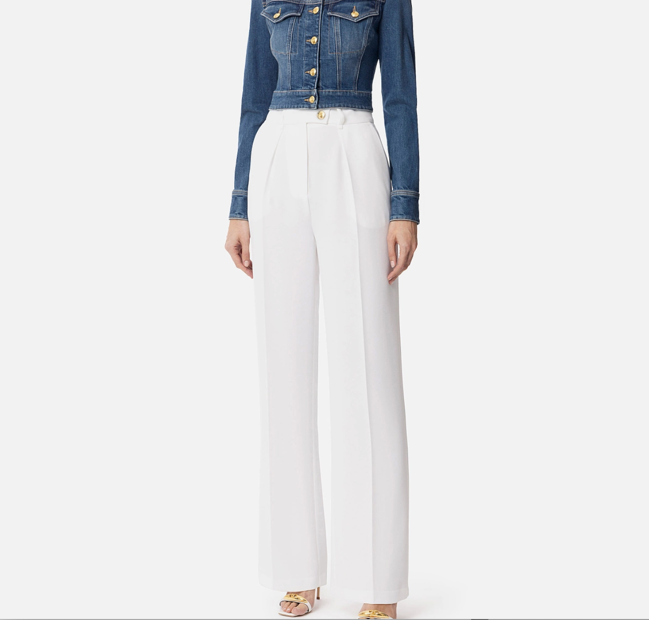 Flowing crêpe trousers with golden buttons