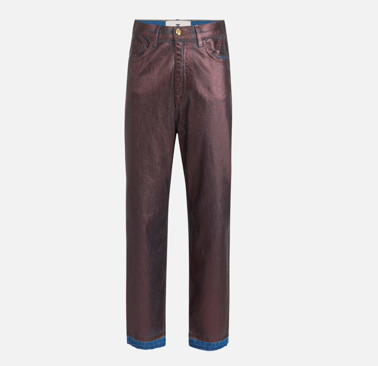 Laminated cotton denim baggy trousers