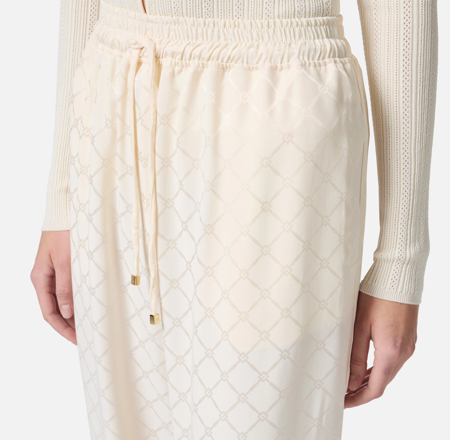 satin jogger trousers with jaquard diamond