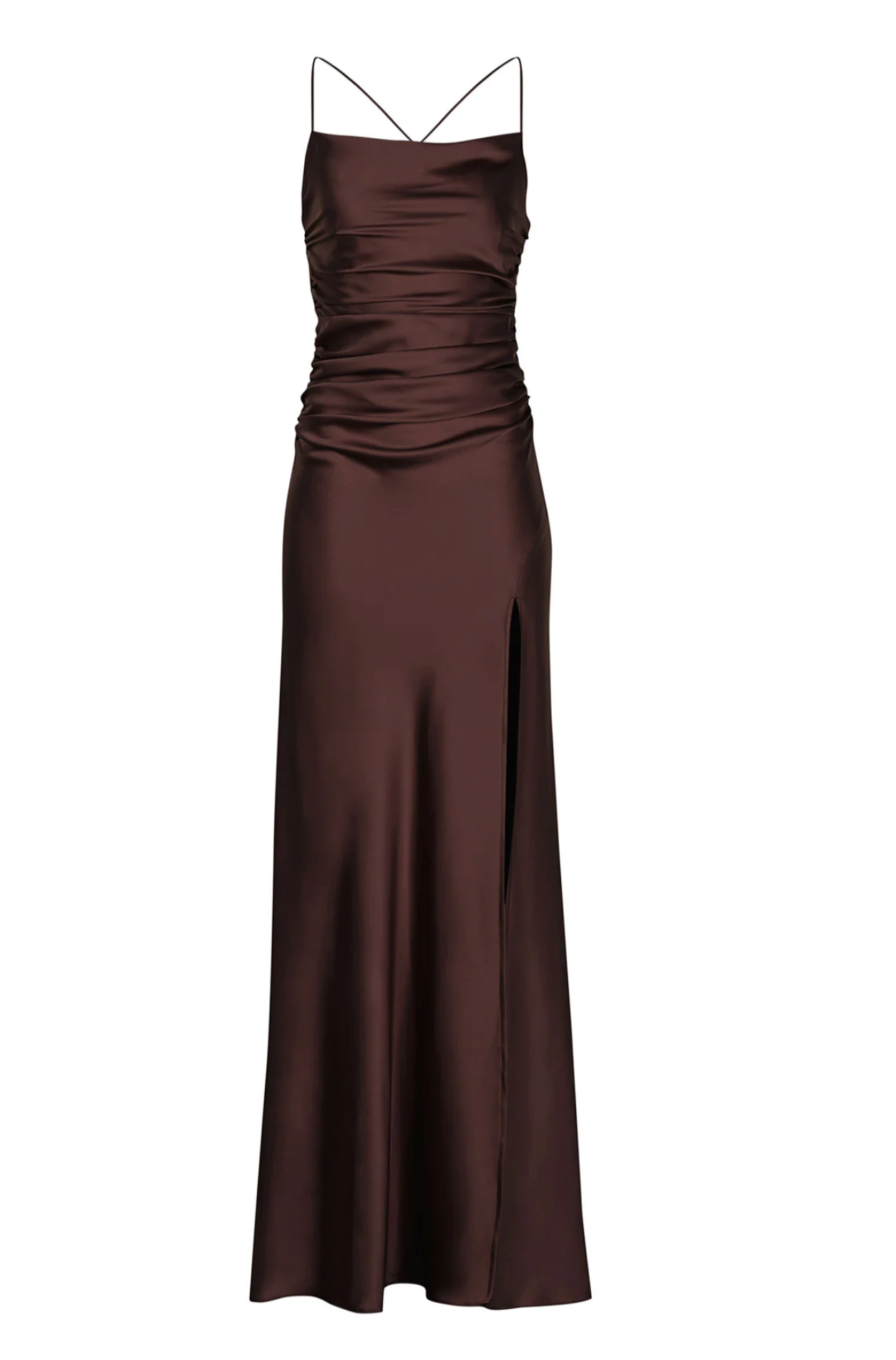 Open Back Draped Satin Brown Dress