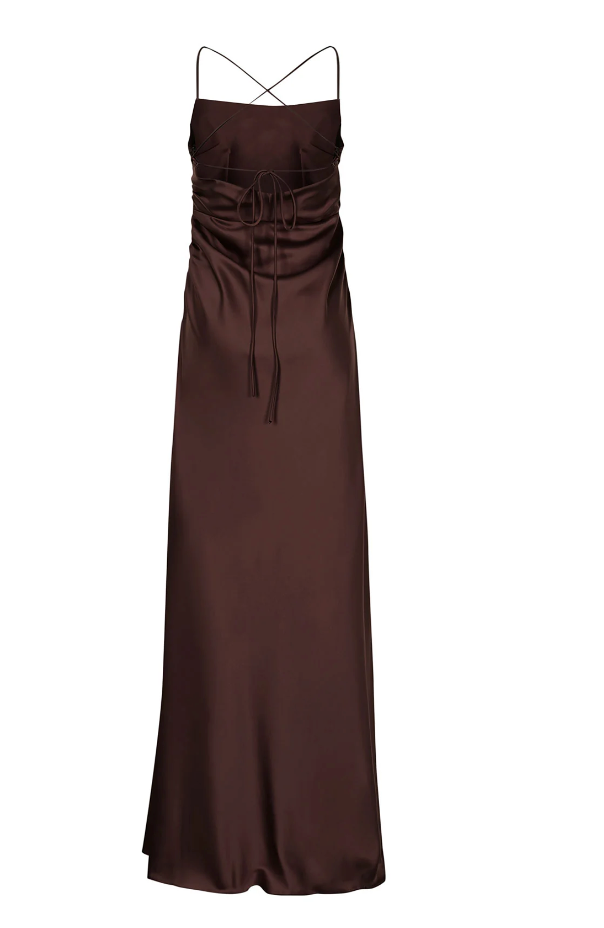 Open Back Draped Satin Brown Dress