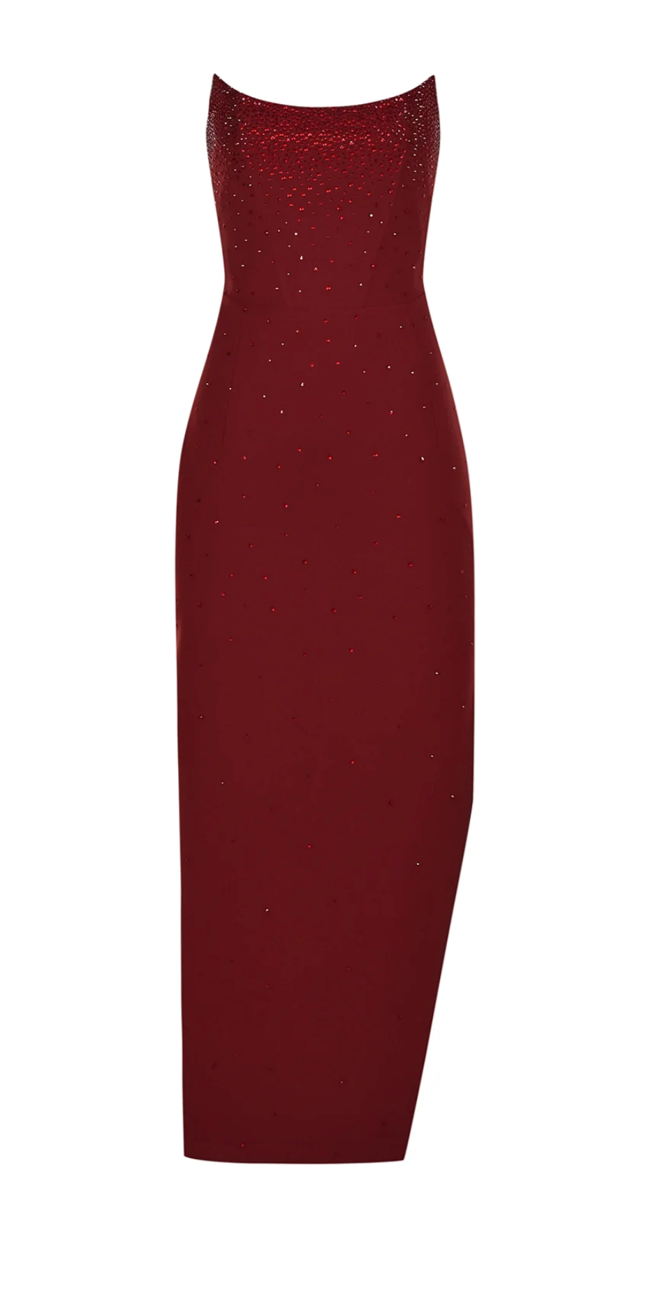 crystal embellished burgundy maxi dress
