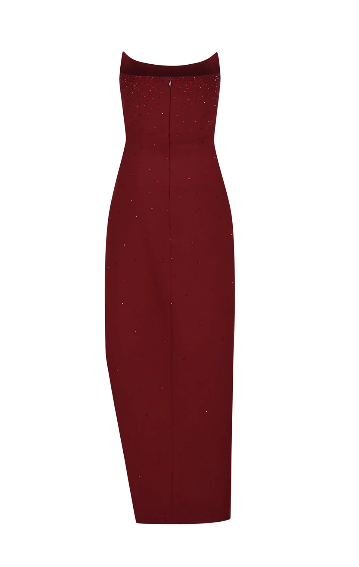crystal embellished burgundy maxi dress