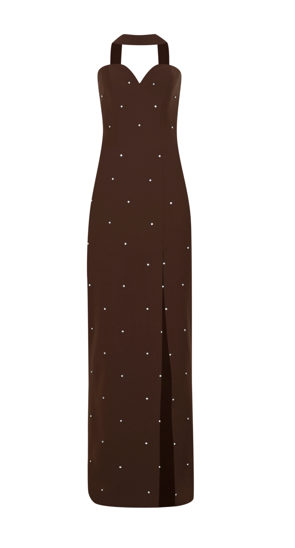 tie detailed brown maxi crepe dress