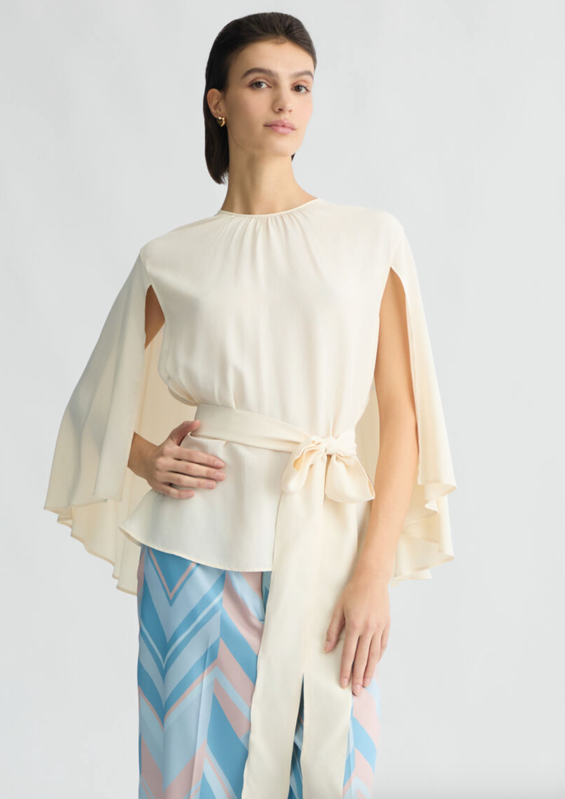 Crepe de chine blouse with belt
