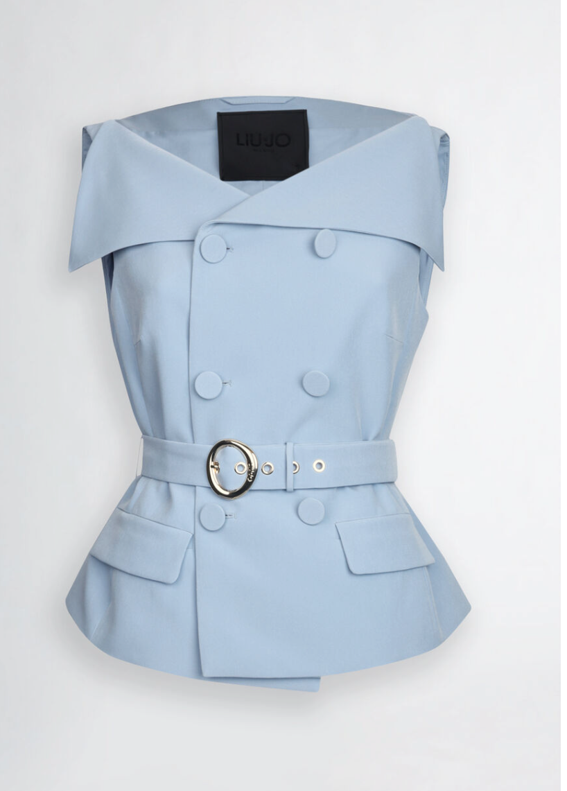 Double-breasted waistcoat with belt