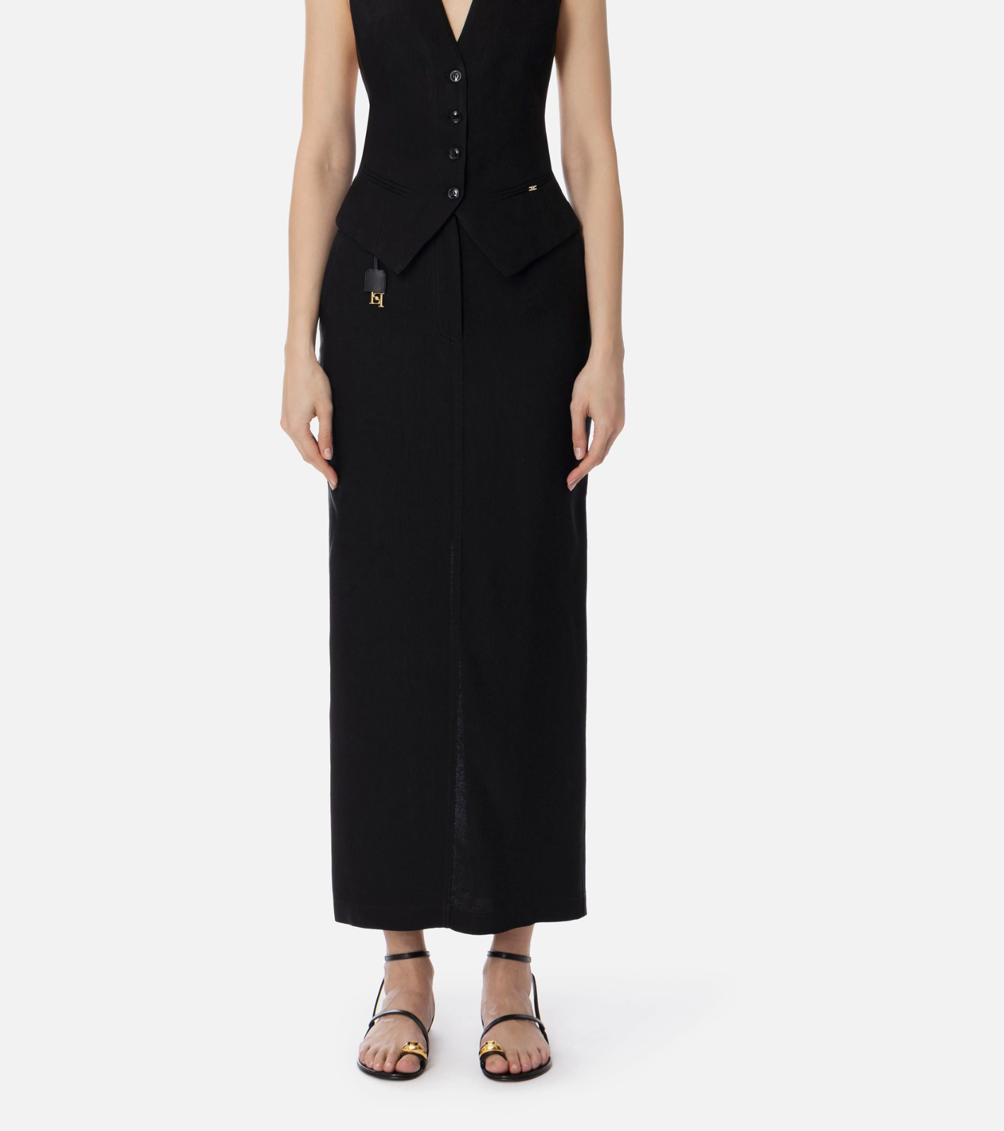 Linen-blend gabardine skirt