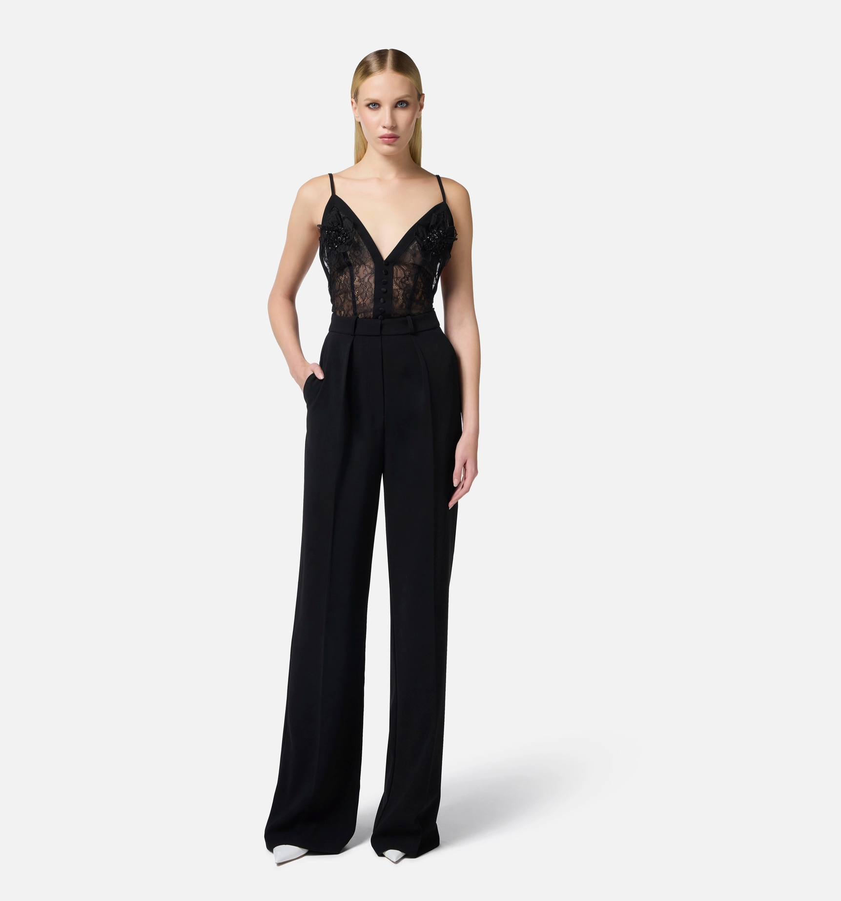 Jumpsuit with Floral Embroideries