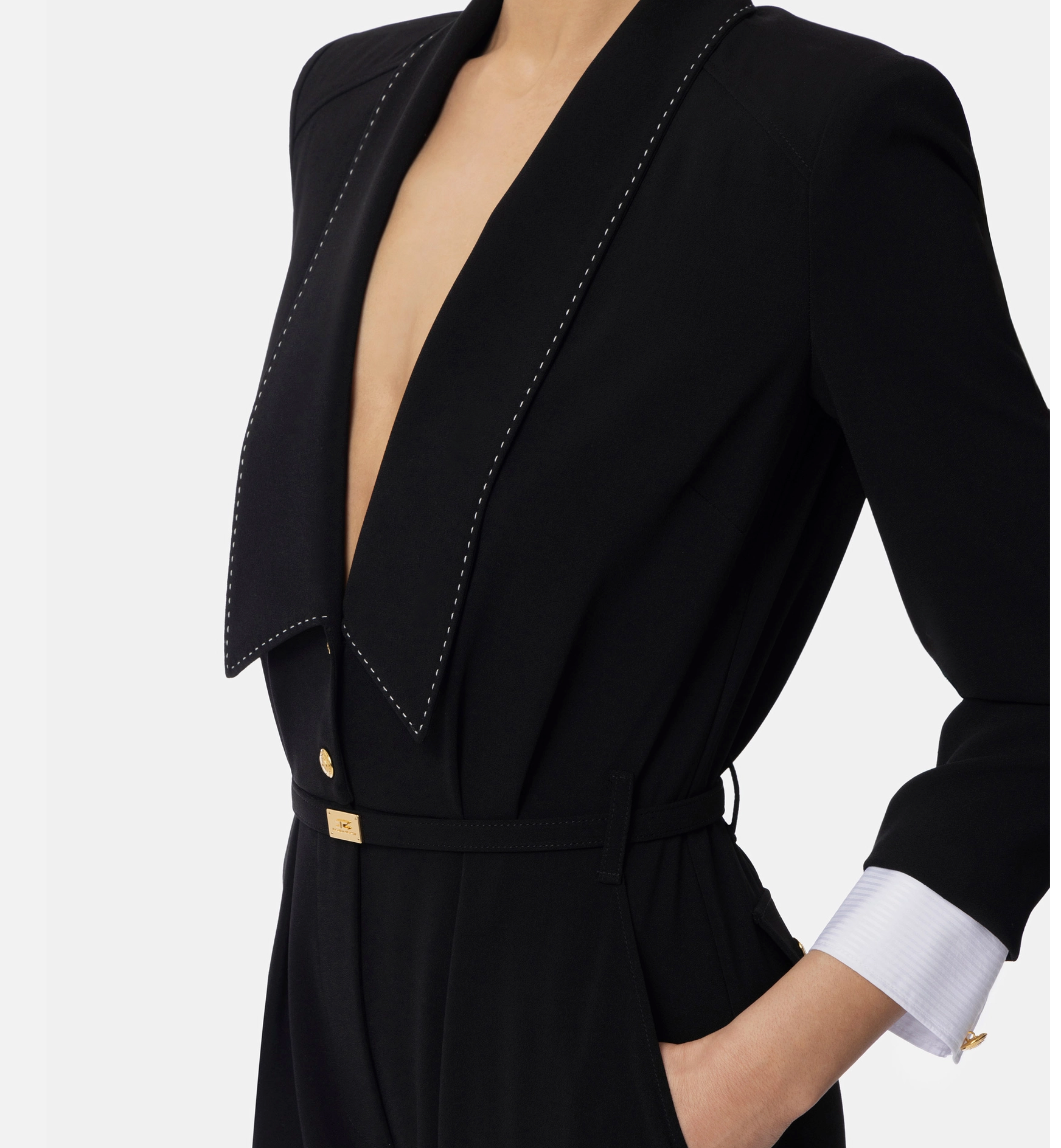 Crêpe jumpsuit with contrasting topstitching