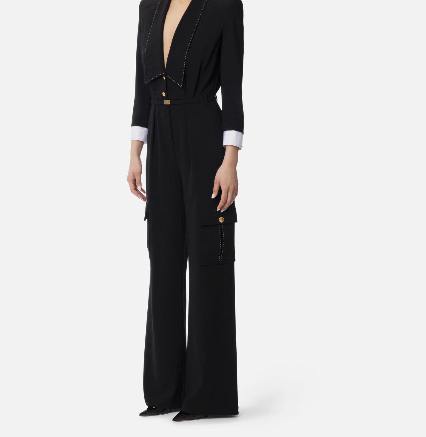 Crêpe jumpsuit with contrasting topstitching