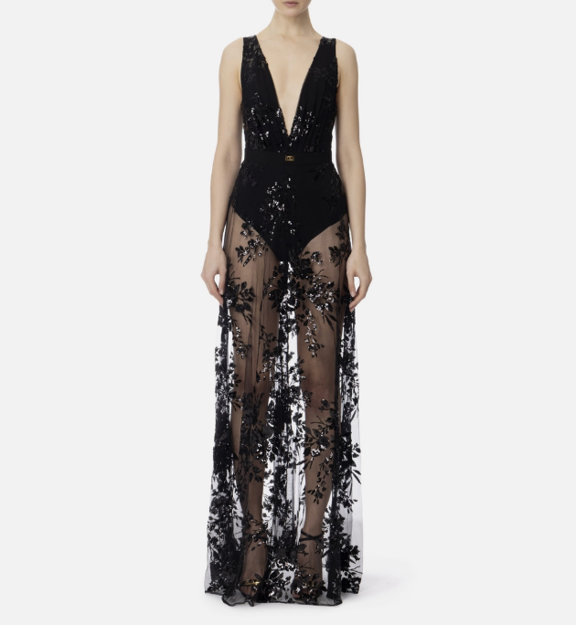 Red Carpet dress made of jersey fabric with embroidered sequins