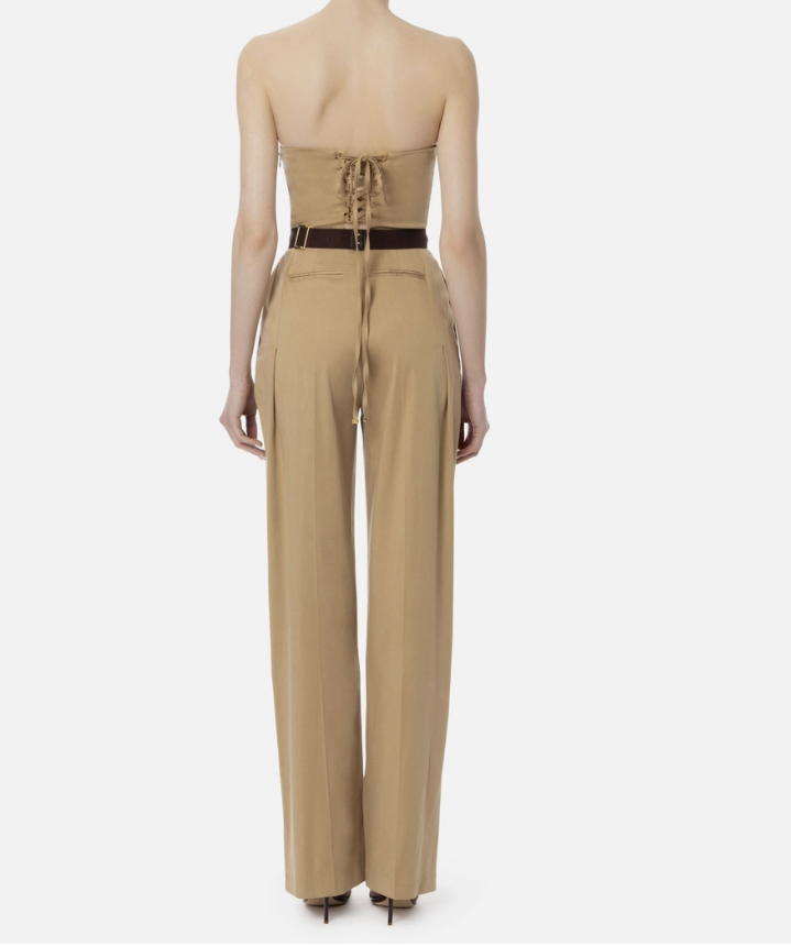Jumpsuit in stretch lyocell fabric with crossover laces