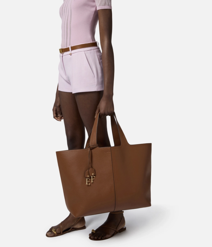 Synthetic material large tote bag with logo charms