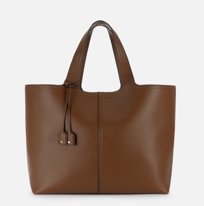 Synthetic material large tote bag with logo charms