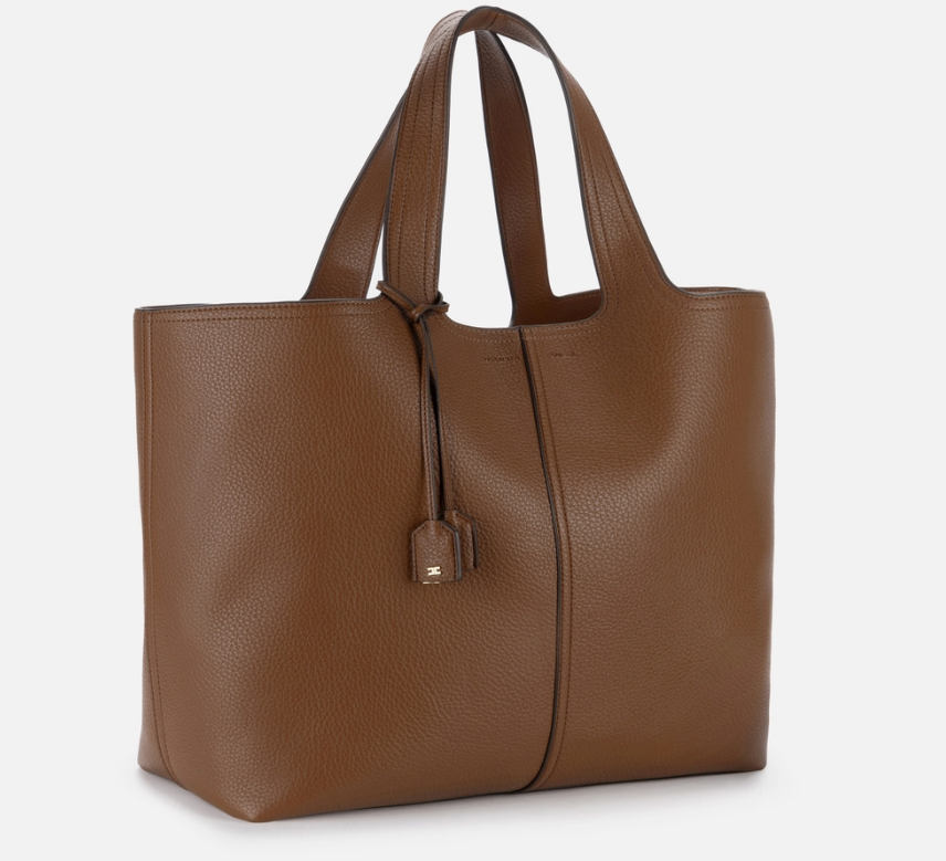 Synthetic material large tote bag with logo charms