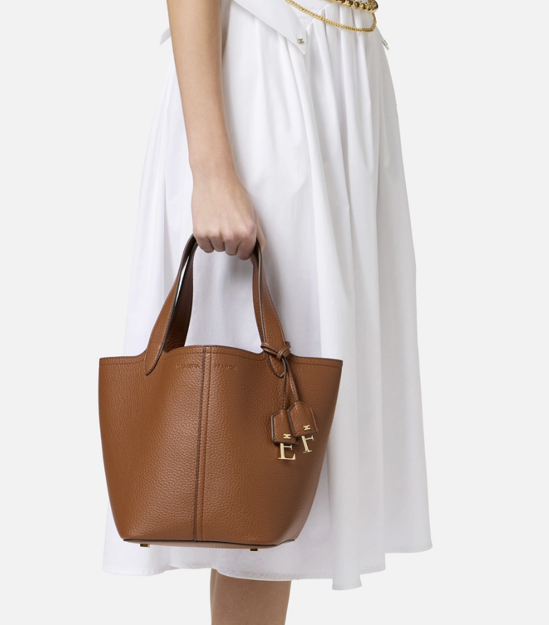 Synthetic material small tote bag with logo charms