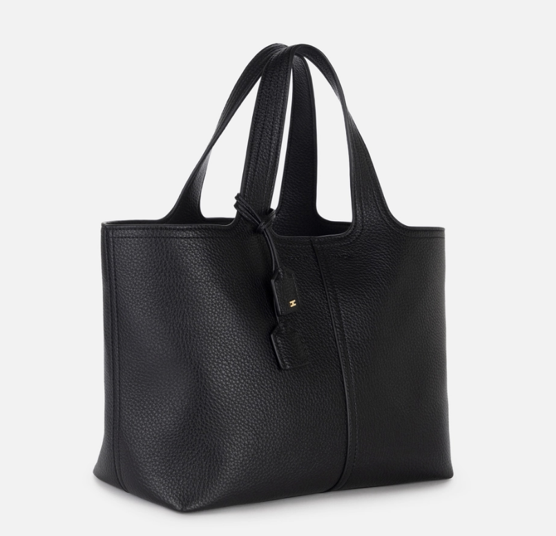Synthetic material medium tote bag with logo charms