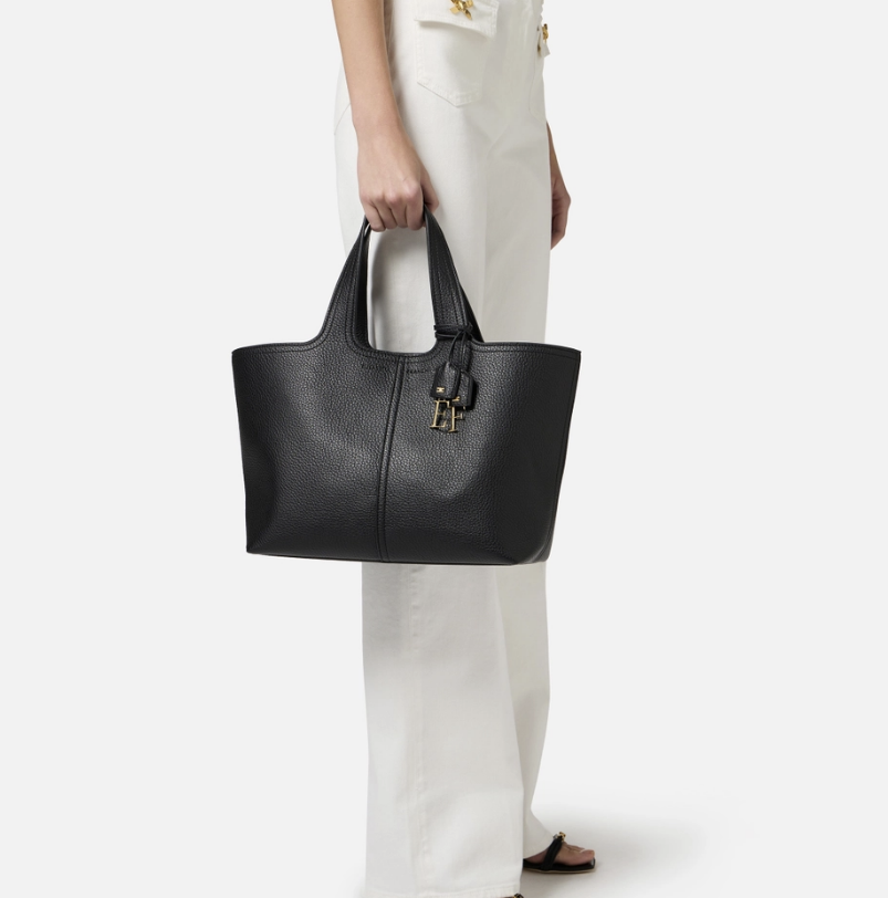 Synthetic material medium tote bag with logo charms