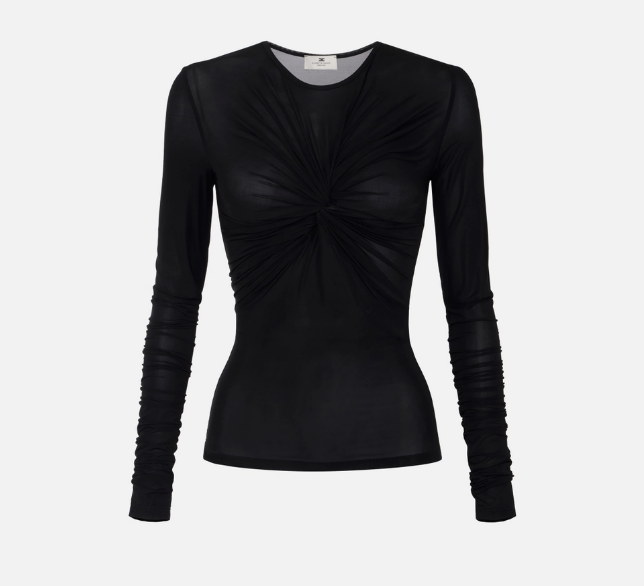 Top in stretch organza fabric with drape