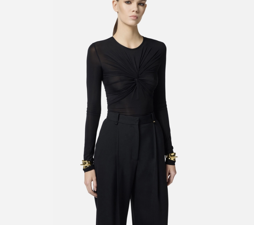 Top in stretch organza fabric with drape