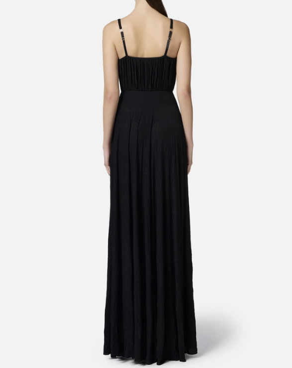 Red Carpet dress made of lurex jersey fabric with embroidered flower