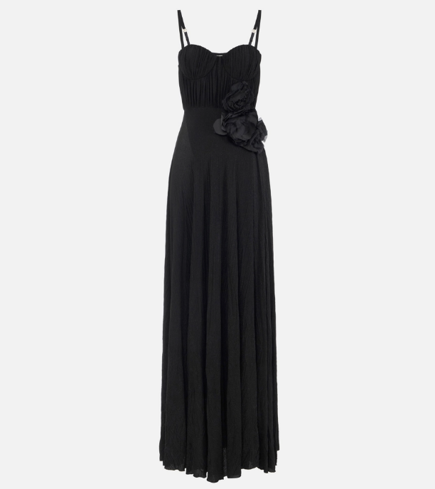 Red Carpet dress made of lurex jersey fabric with embroidered flower