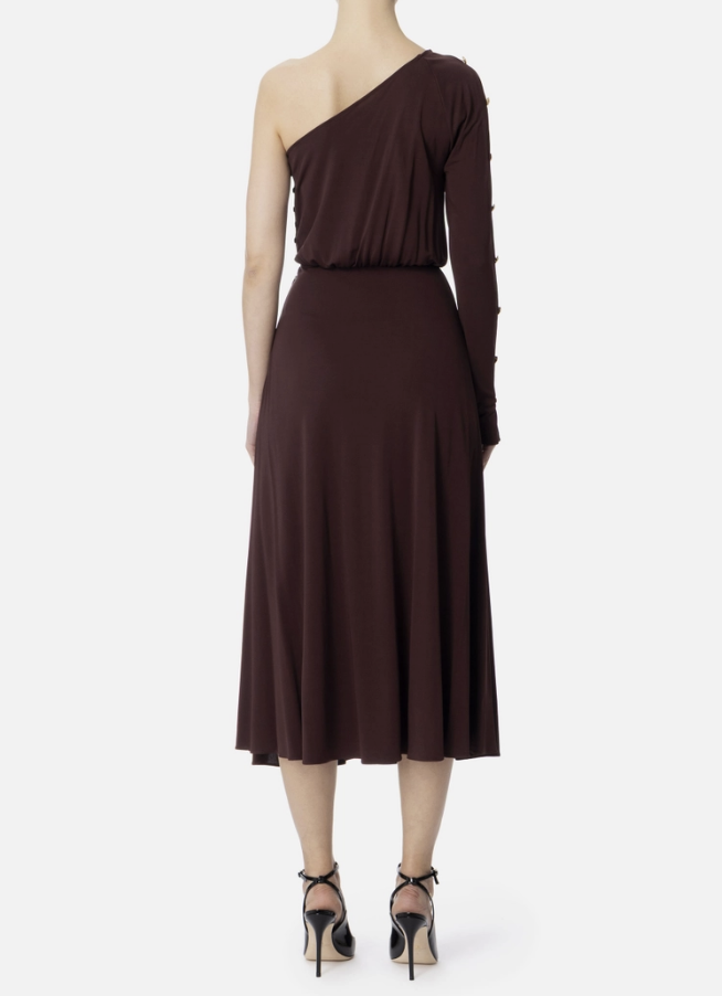 One-shoulder dress in jersey fabric with buttons