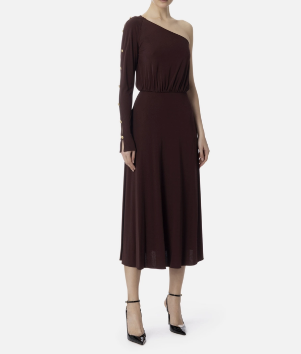 One-shoulder dress in jersey fabric with buttons