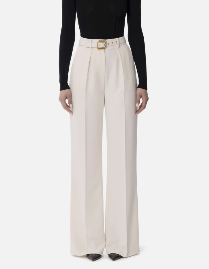 Trousers in lightweight crêpe fabric with belt