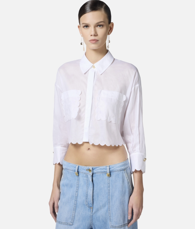 Cotton voile shirt with embroidered scallop