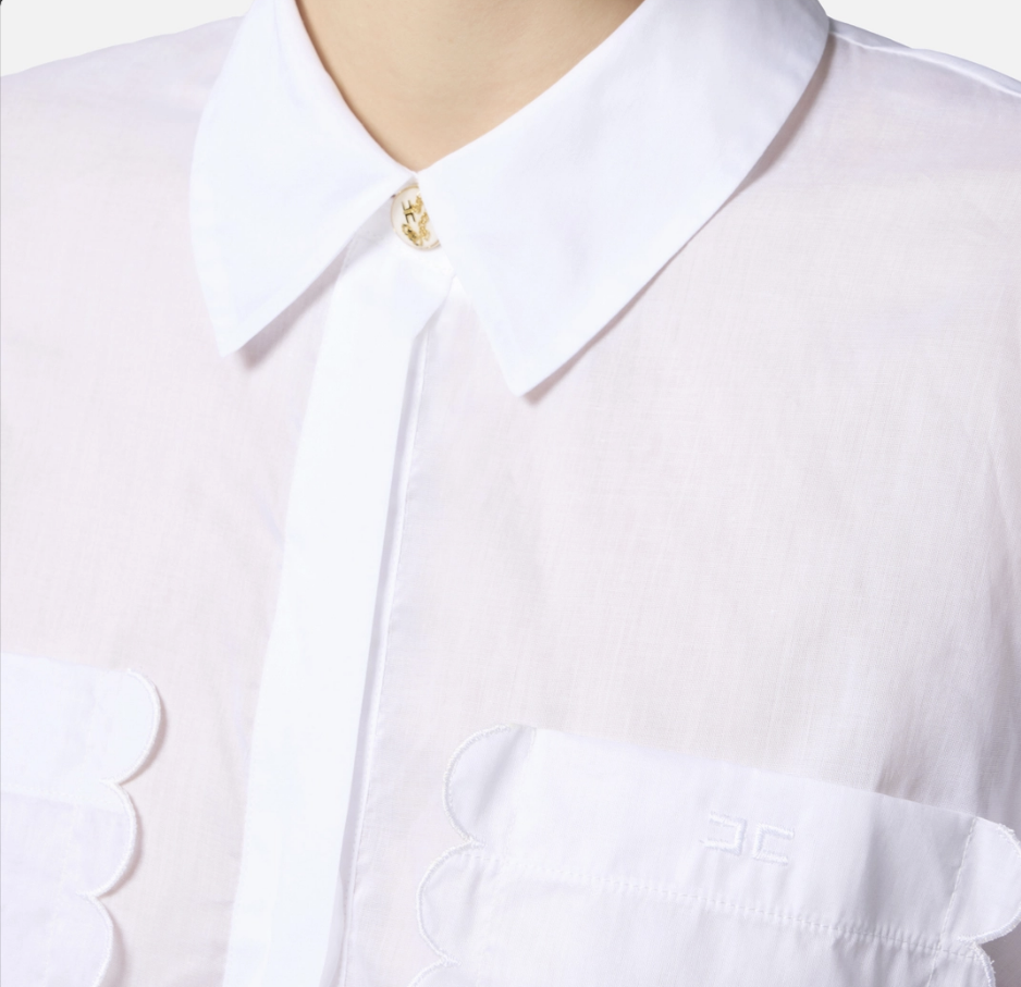 Cotton voile shirt with embroidered scallop