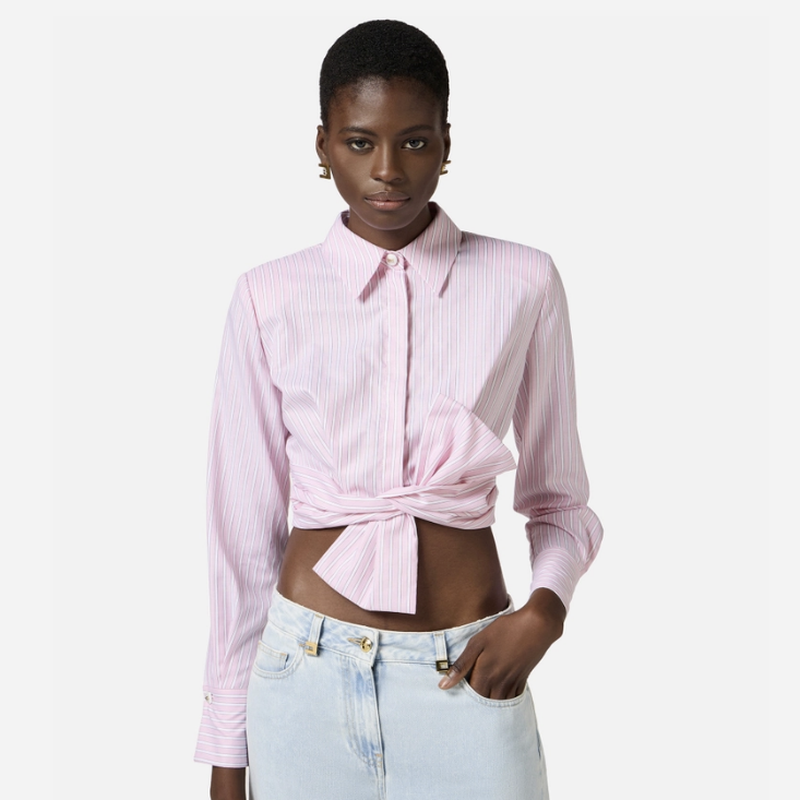Cotton poplin shirt with bow