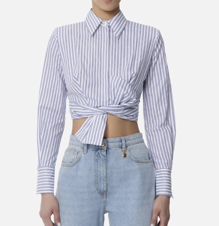 Cotton poplin shirt with bow