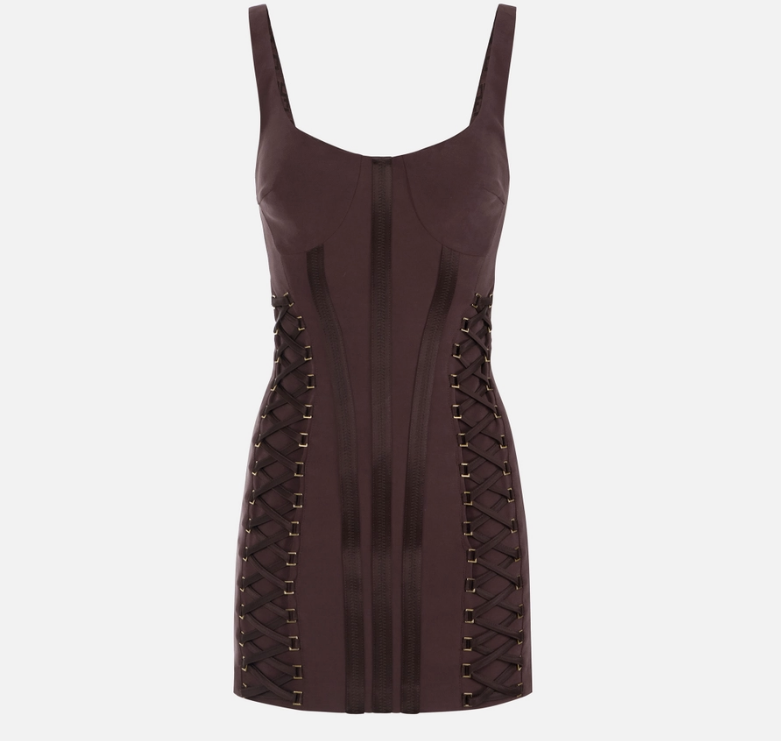 Dress in stretch crêpe fabric with crossover laces