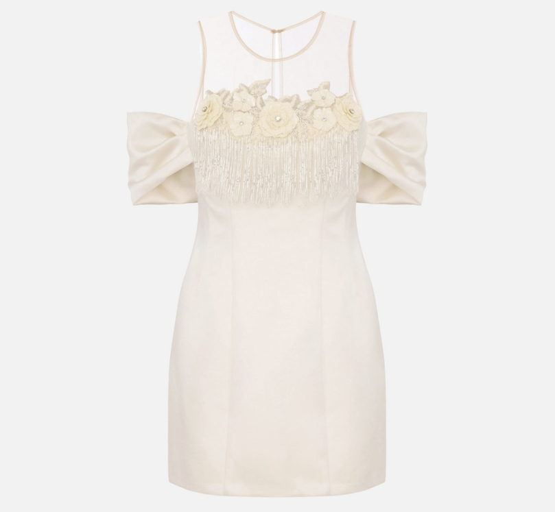 Dress in duchesse satin and tulle with floral embroideries
