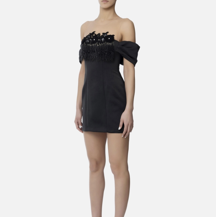 Dress in duchesse satin and tulle with floral embroideries