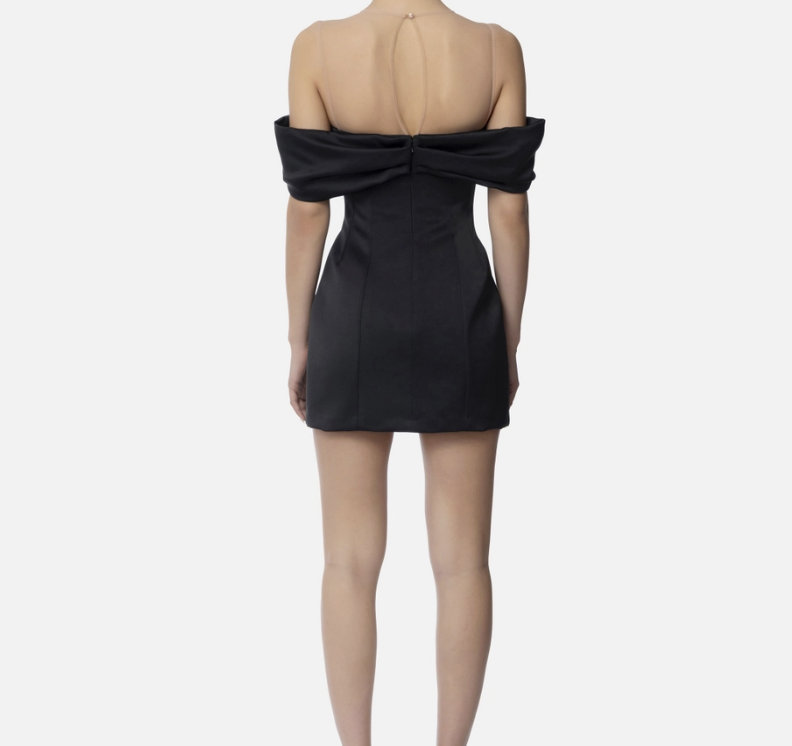 Dress in duchesse satin and tulle with floral embroideries