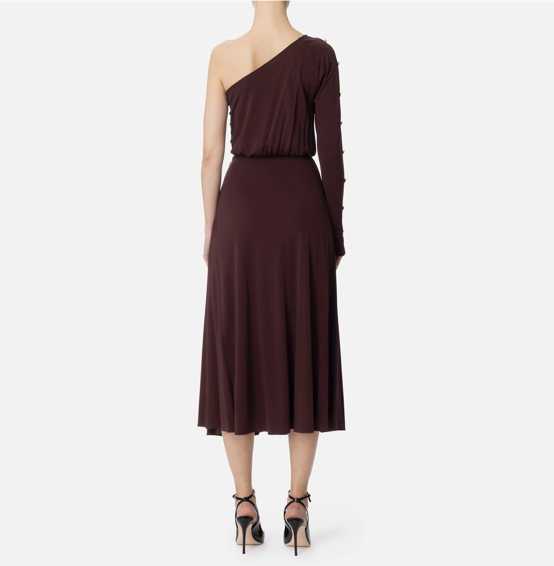 One-shoulder dress in jersey fabric with buttons