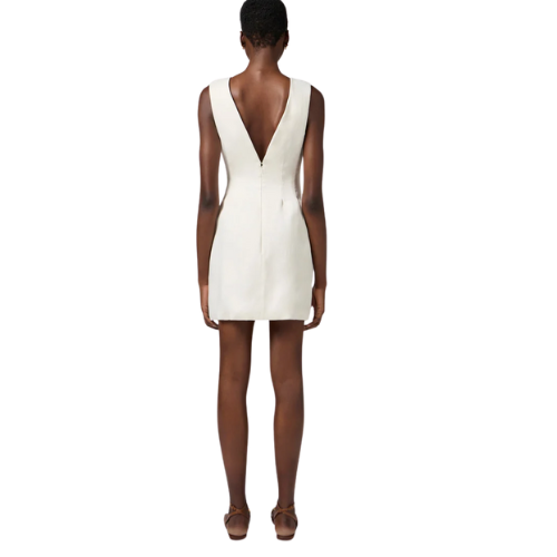 Linen-blend gabardine dress with logo details