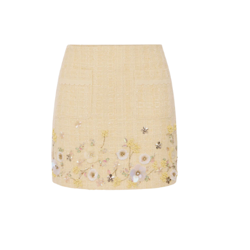 Tweed skirt with floral embroidery