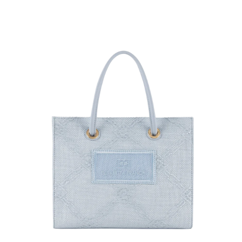 Small tote bag in jacquard raffia