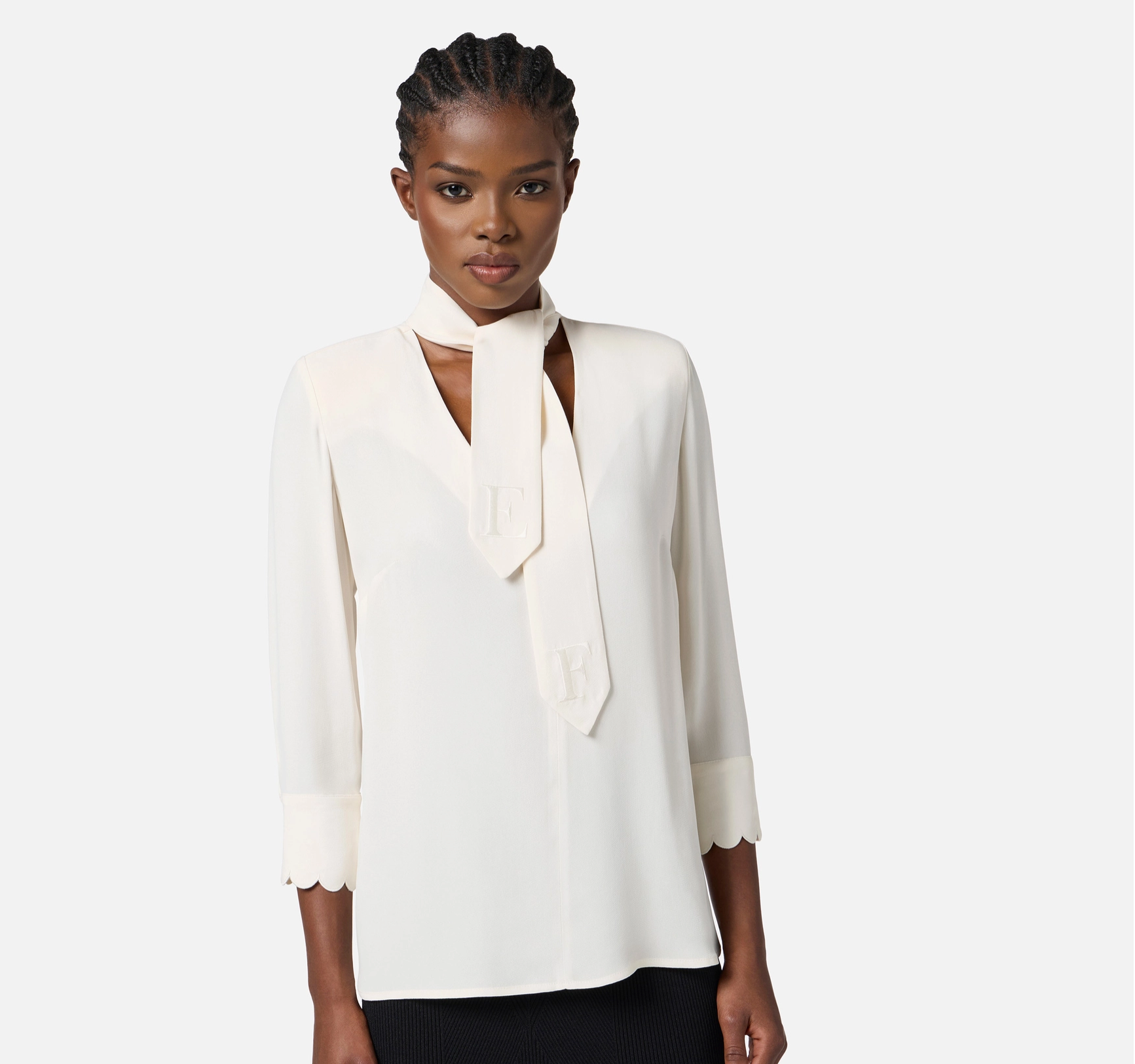 Blouse in georgette fabric with sash belt