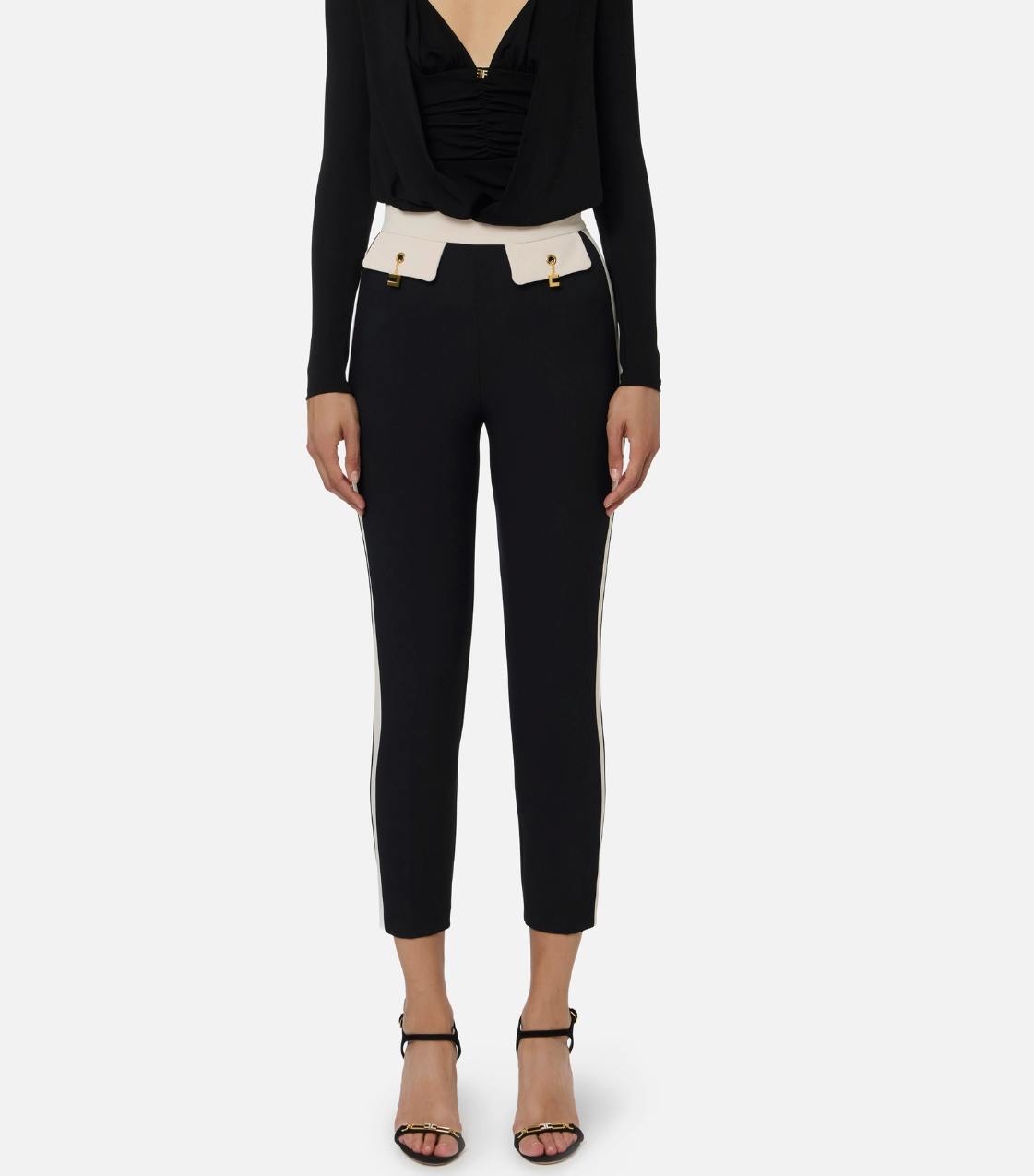 Two-colour trousers in double-layer crêpe fabric