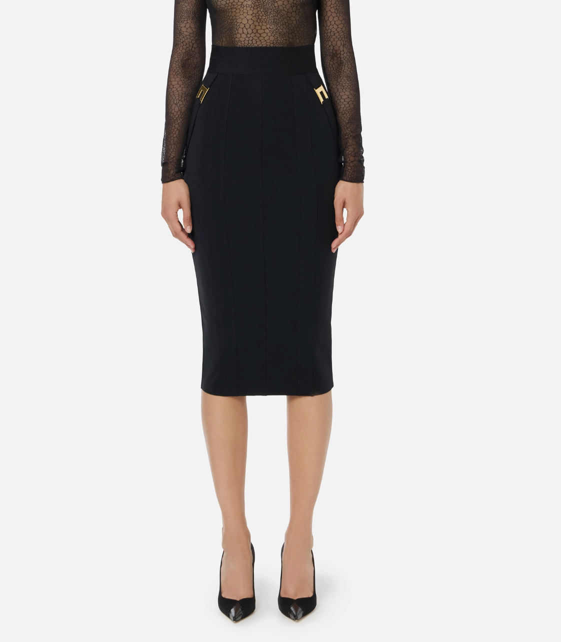 Skirt in bi-elastic fabric with jewel logo