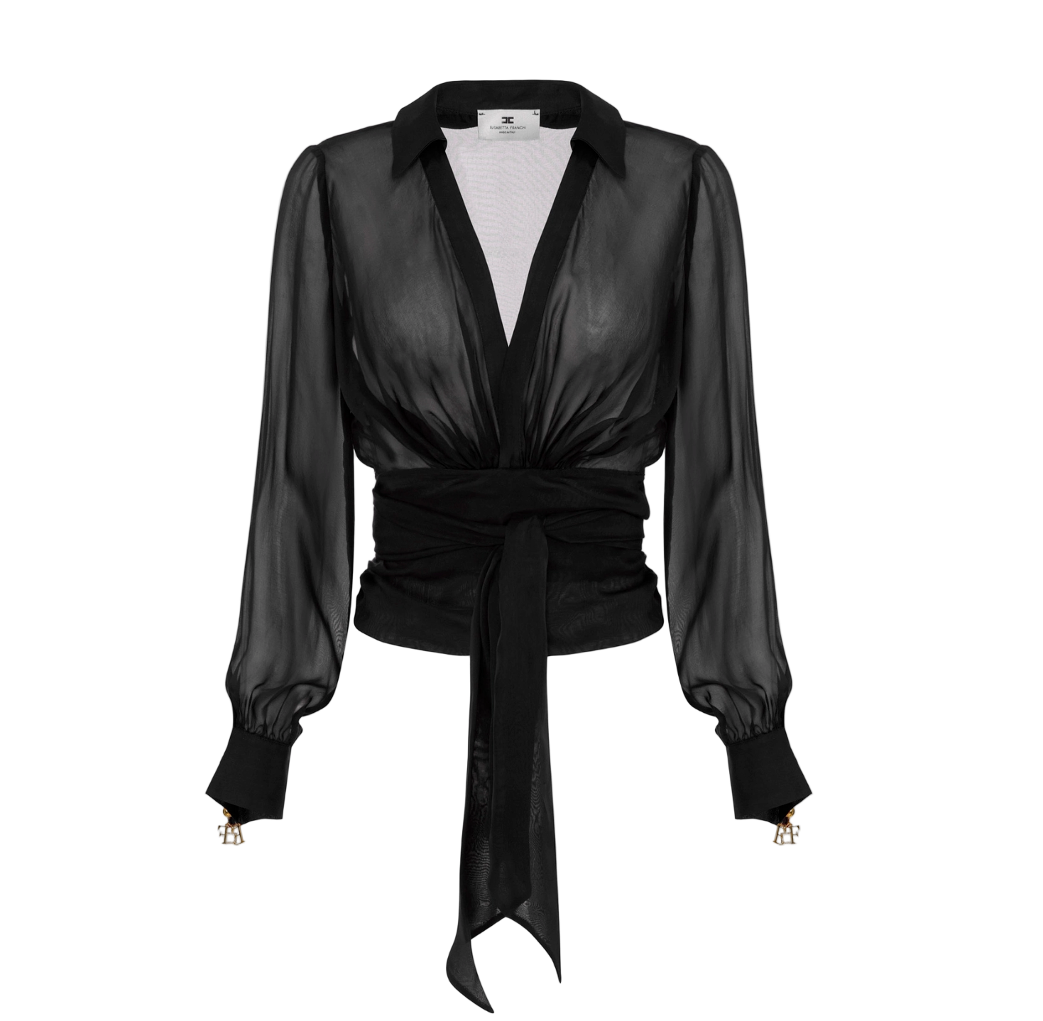 Blouse in voile fabric with sash