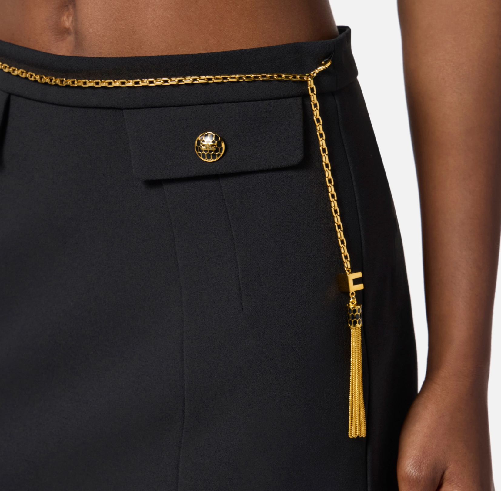 Skirt in double-layer crêpe fabric with jewel chain