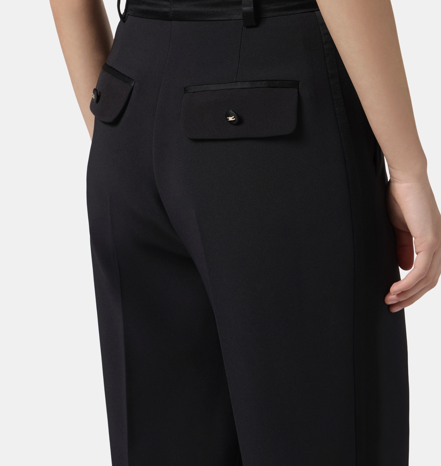 Trousers in lightweight crêpe fabric with tuxedo details