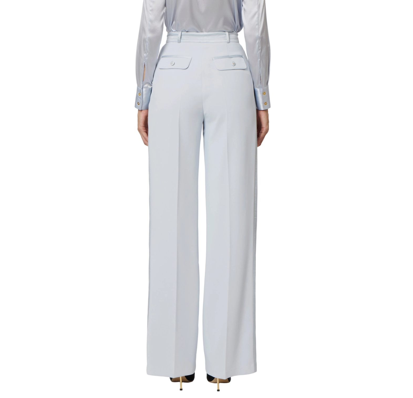 Trousers in lightweight crêpe fabric with tuxedo details