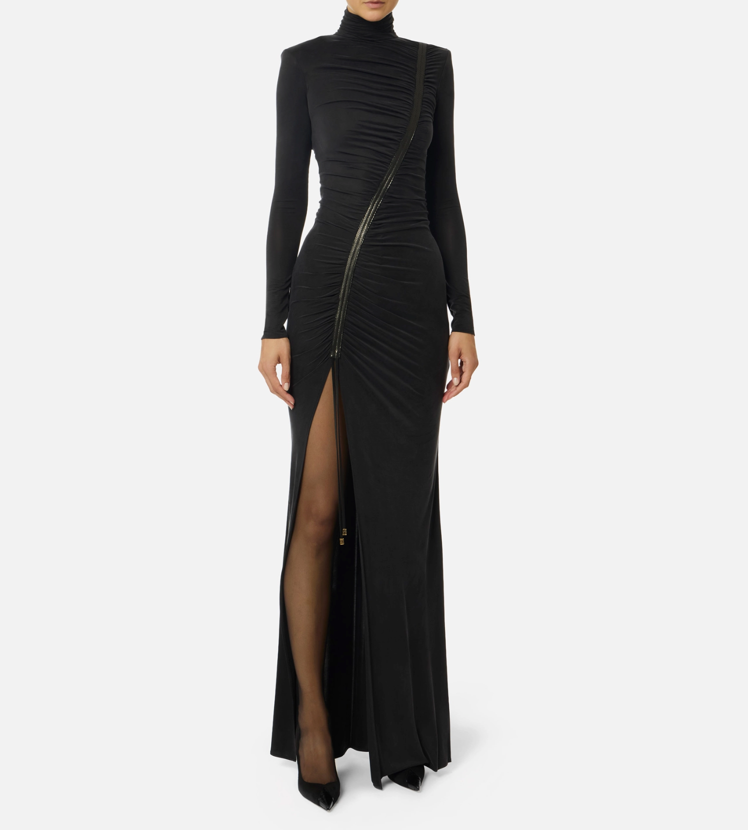 Red Carpet dress in cupro jersey fabric with python details