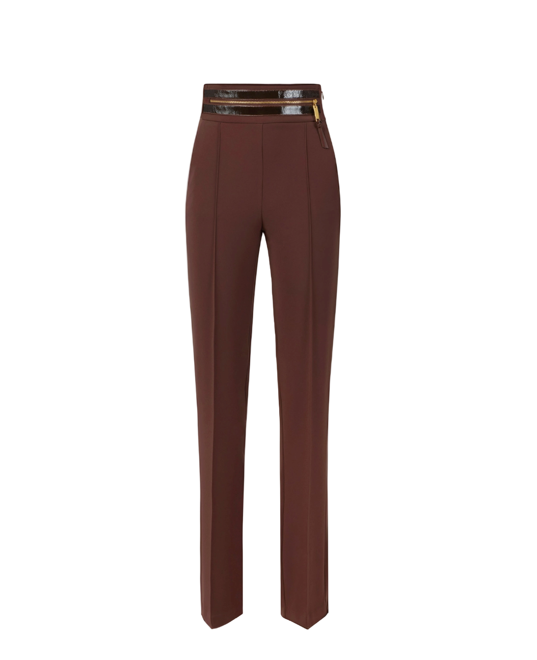 Trousers in lightweight crêpe fabric with crackled leather-effect waistband